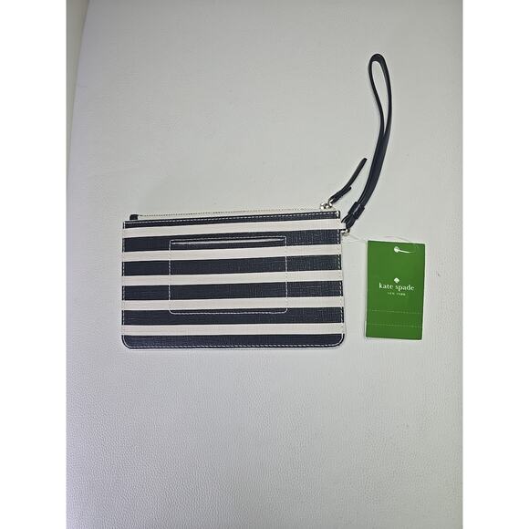 NWT Kate Spade Mya Striped Leather Zip Pouch Wristlet Preppy Office Acedemia - Picture 2 of 7